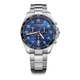 Reloj Victorinox Fieldforce Swiss Army 241901 Para Hombre, Correa, Color Plateado Y Bisel, Color Azul, Color De Fondo Azul