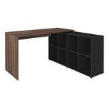 Mesa Escrivaninha Em L 140x130cm 8 Nichos Eron A06 Ipê/preto