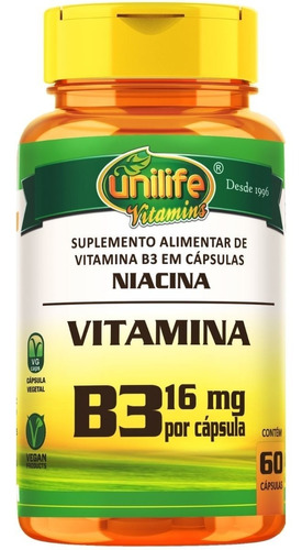 Vitamina B3 Niacina Unilife 60 Cáps