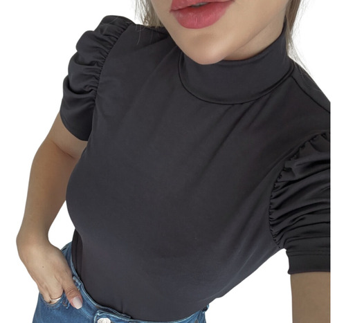 Blusa Feminina Gola Alta Manga Princesa Preto