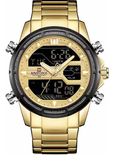 Reloj Naviforce Dual Analógico Y Digital Modelo 9138 Gold