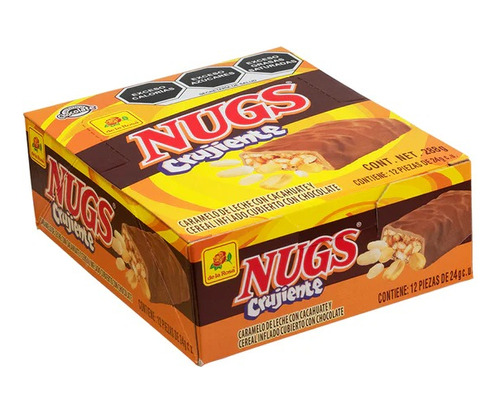 Nugs Crujiente Cacahuate Cereal Inflado 12 Pzas Choco Cajeta