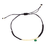 Pulsera Plata Esterlina 925 Hilo Negro Trebol Baño Oro 18kt