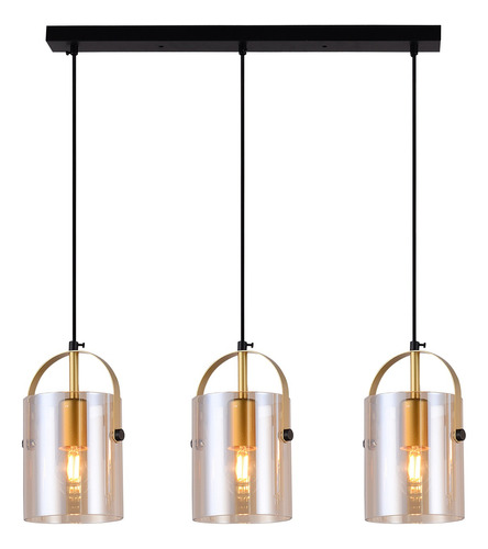Lámpara Colgante 3 Luces E27metales Y Vidrio Ámbar 69×15×100
