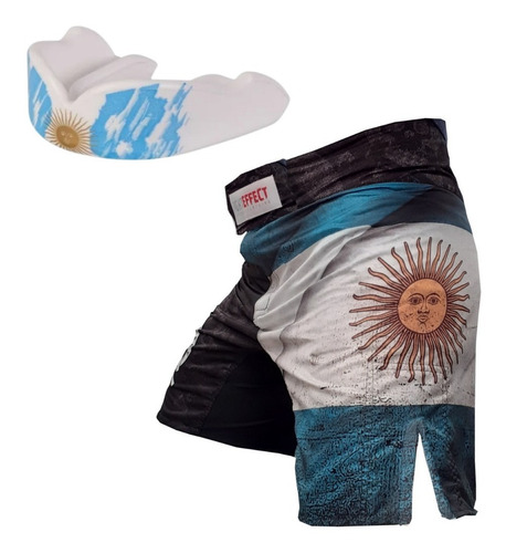 Kit Bucal Argentina + Bermuda Mma Kick Thai Nogi Bjj Box 