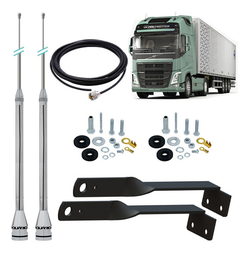 2 Antena Inox Px 2,70m Prolongador 60cm Tras Volvo Fh Cabo