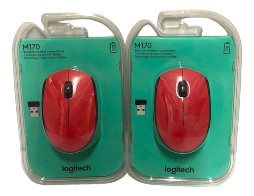 Pack Kit 2 Mouse Logitech M170 Inalambrico Rojo