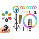 Kit Iluminador Ring Light Colorido Tripé Celular + Bluetooth