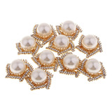 10 Unids Dorados De Perla Con Rhinestone Botones De Flores