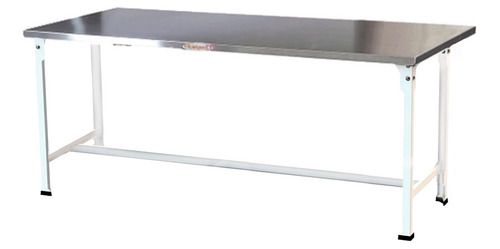 Mesa Bancada 120x60 Tampo Aço Inox Pés Em Pintura Branca