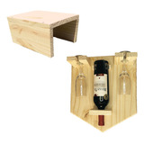 Kit Mesa Auxiliar Arrime Y Porta Vinos Cava 2 Copas Madera