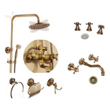 Set Griferias Bronce Baño Vintage + Set 3 Accesorios