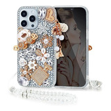 Funda Glamour Glitter Y Correa iPhone 14 Pro Max 6.7 Platead