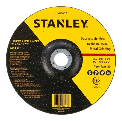 Disco Desbaste Metal 7  X 6mm Sta0414 Stanley ( Caja 10 U )