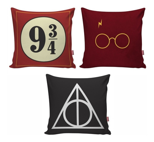 Kit 3 Capas Almofada Harry Potter Decoração Geek