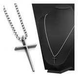 Corrente Cordão Masculino Crucifixo J-1185 Aço Inox Prata