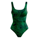 Body Maiô Estampado Moda Praia Floral Folhas Verdes Tropical