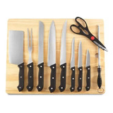 Set De 8 Cuchillos, Afilador, Tijeras Y Tabla Madera 45x35