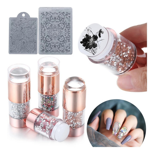 Timbre Estampador Premium De Uñas Doble Con Cristales