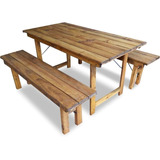 Mesa De Madera Pino 1,50 Mts Plegable Quincho + 2 Bancos 1.5