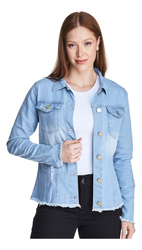 Jaqueta Jeans Feminina C Lycra Estilo Delavê Clara Premium