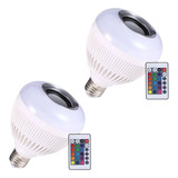  2x   Lâmpada Com Caixa De Som Bluetooth Led Colorido Bivolt