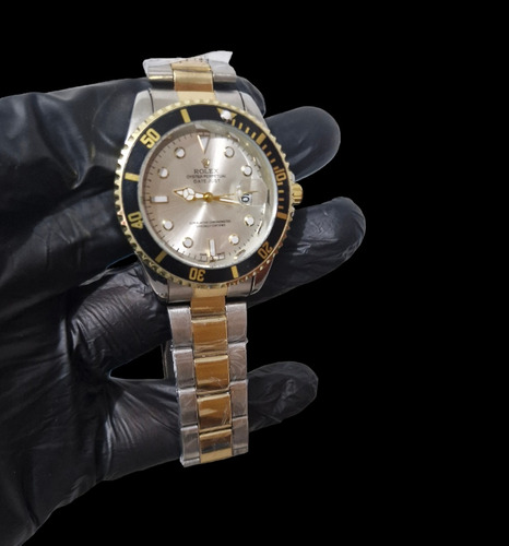 Reloj Rolex Plateado Con Dorado Clon Bisel Giratorio