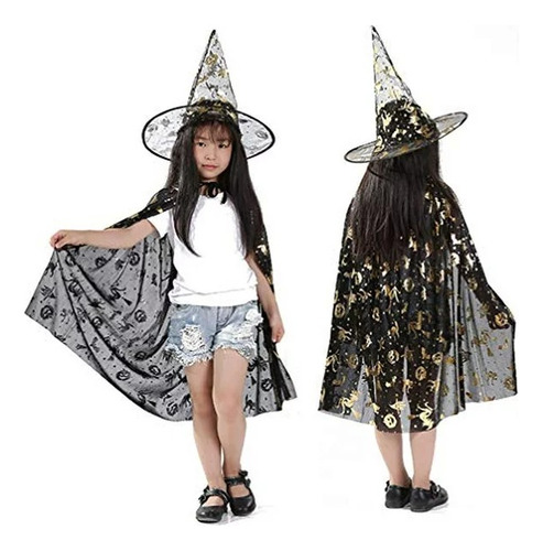 Disfraz Capa De Bruja Con Sombrero Niñas Halloween
