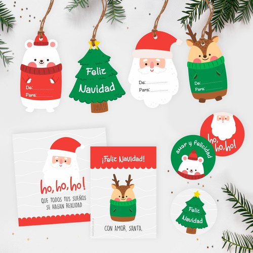 Kit Imprimible Etiquetas Navidad - Tags Stickers Navideños
