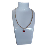 Collar Bolitas Placa Corazon Rojo Plata Ley Tiffany And Co