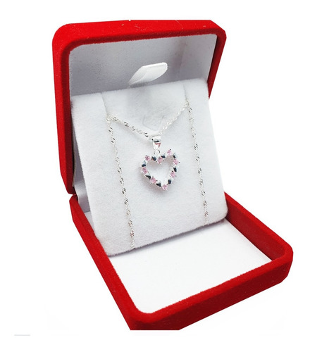 Conjunto Cadena Y Dije Corazón Con Piedras Cubic Rosas 