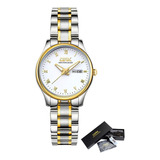 Reloj De Pulsera Opk 8121w De Cuerpo Color Plateado, Analógico, Para Mujer, Fondo Silver Golden White, Con Correa De Acero Inoxidable Color Y Desplegable