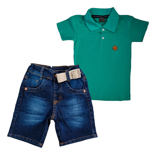 Camiseta Polo Infantil  + Shorts Elastano Com Cinto