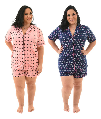 Kit 2 Pijama Feminino Baby Doll Americano Plus Size Promoção