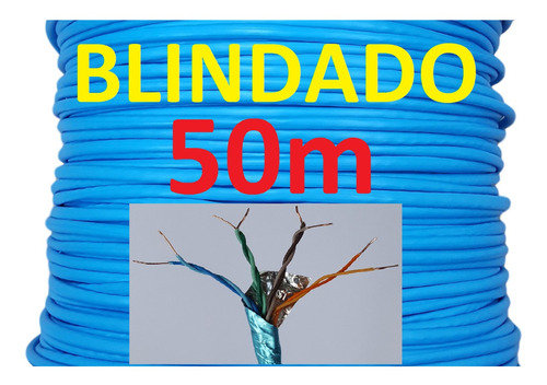 Cabo Rede Cat5e 50m Ftp Blindado Azul Lan Internet Connect