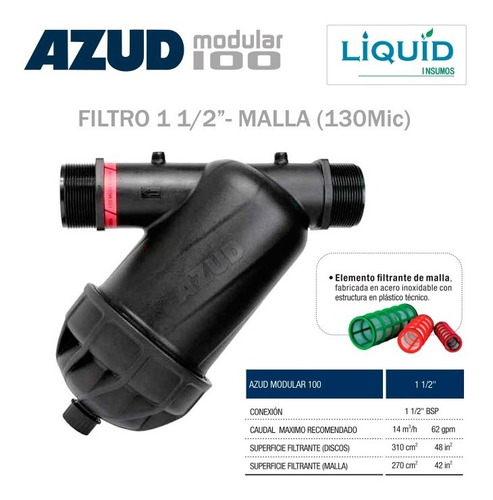 Filtro Riego Y Goteo 1 1/2 Malla 130 Mic - Azud Modular 100