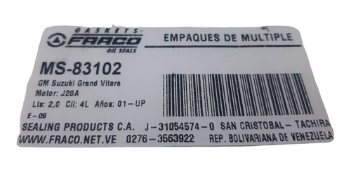 Empacadura Multiple Escape Chevrolet Grand Vitara 2.0 J20a Foto 2