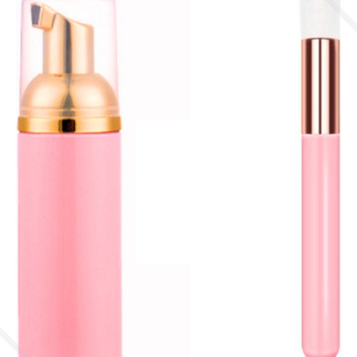 Frasco Pump E 3 Pinceis Limpe. Higienização Cílios 50ml Rosa