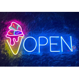 Letrero Led Neon Open Abierto Helado Ancho 72cm Luminoso