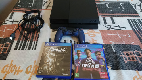 Ps4 Playstation 4 Fat + 1 Controle + 2 Jogos