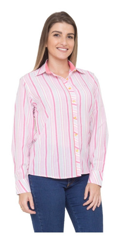 Camisa Social Listrada Feminina  Kayla - Pimenta Rosada