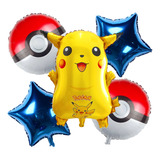 Kit 5 Globos Pokemon Pikachu Pokebola