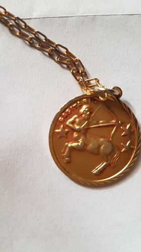 Medalla Y Cadena Enchapadas En Oro Signo Sagitario