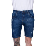 Bermudas Masculina Slim Com Lycra Shorts Jeans Puido