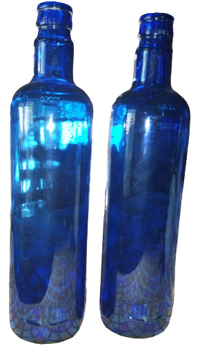 2 Botellas Vidrio Azul Hoponopono Sin Corcho Agua Solarizada