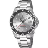 Reloj Pulsera Festina Automatic F20531 De Cuerpo Color Gris Plata, Analógico, Para Hombre, Fondo Gris Plata, Con Correa De Acero Inoxidable Color Gris Plata, Agujas Color Blanco, Gris Y Rojo, Dial Bla