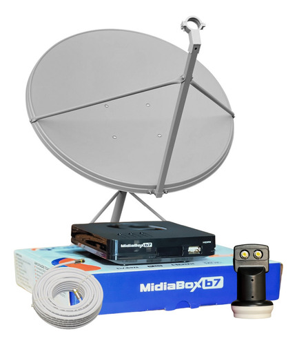 Kit 1 Receptor Digital Midiabox Antena 90cm Lnbf Ku Dup Cabo