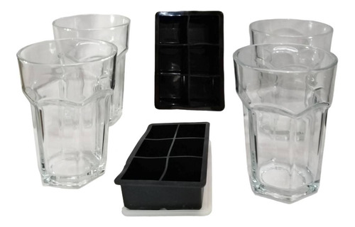 Set 4 Vasos Vidrio 850ml + 2 Hieleras Silicona