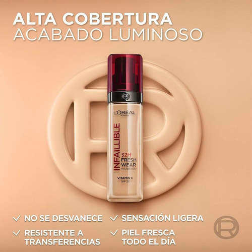 Base De Maquillaje Líquida L'oréal Paris Infaillible 32h Fresh Wear Infaillible 32h Fresh Wear Tono Warm Undertone Sous-ton Doré 250 - 30ml 106g