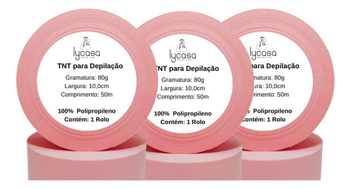 Papel Tnt Para Depilação 80gr 10cm 50m (3 Rolo Rosa) 